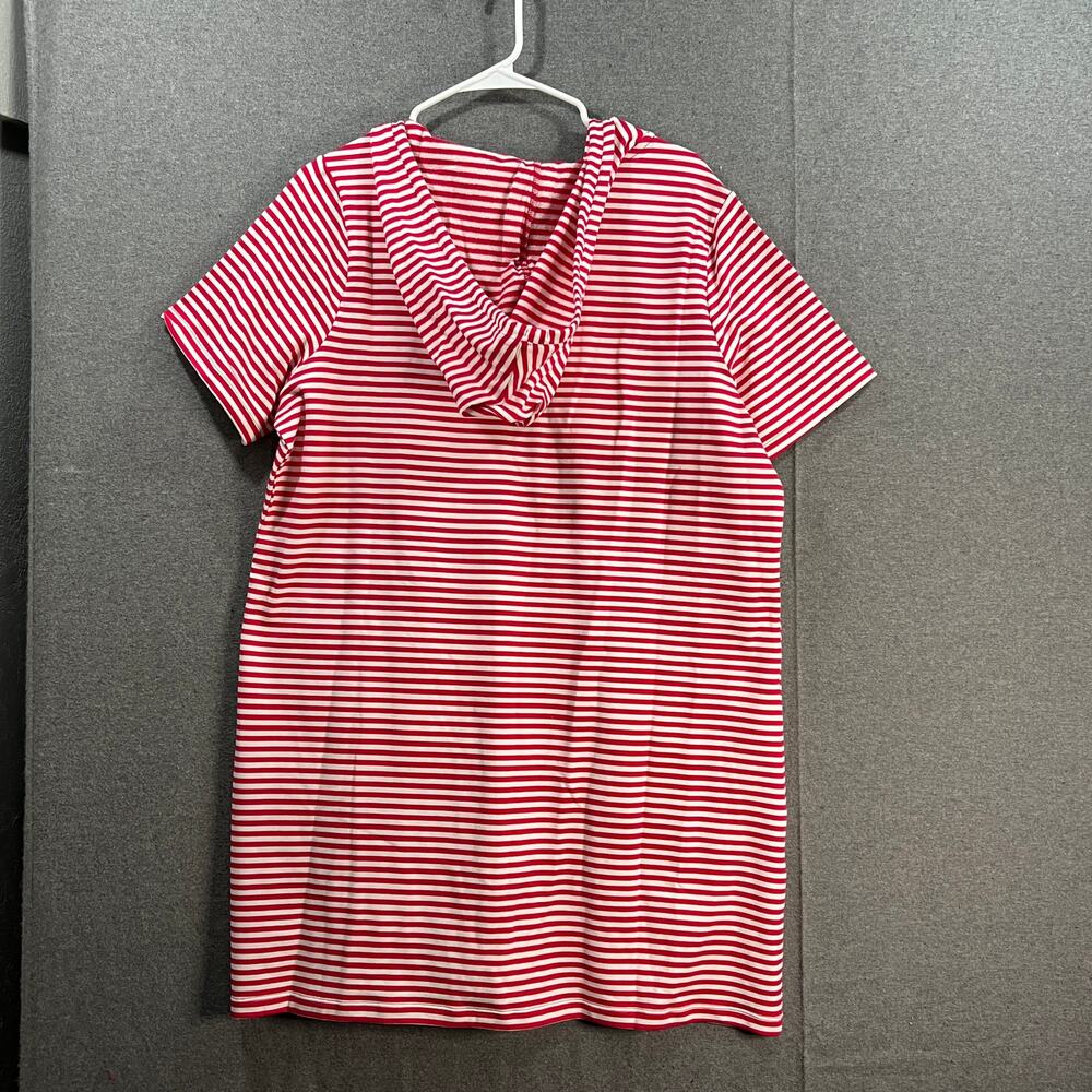 Denim & Co. Beach French Terry Hooded Cover-Up with Pockets Red Size Large - Picture 2 of 11